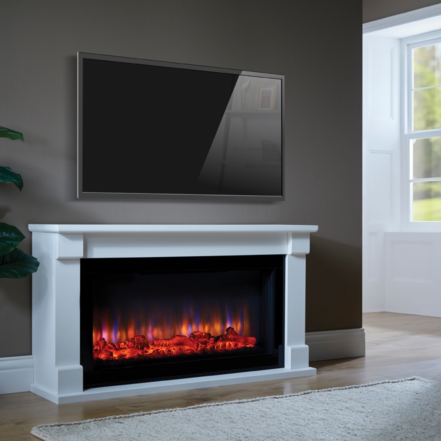 Photo of White and black freestanding wide electric fireplace suite - suncrest bradbury