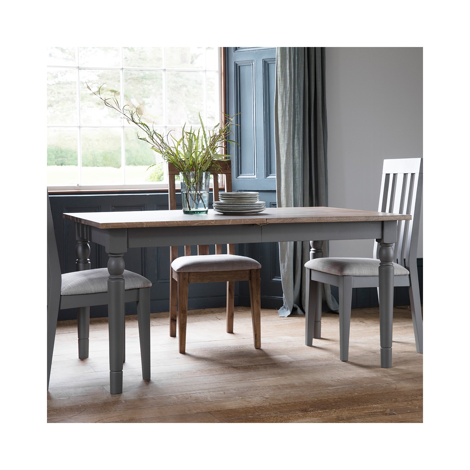 Rectangular Extendable Dining Table in Grey and Oak - Caspian House ...
