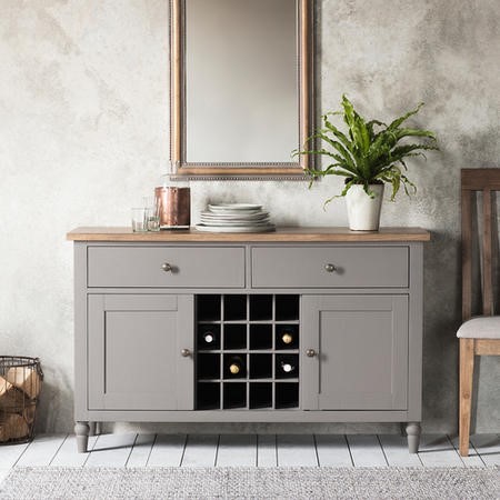 Large Grey Painted Sideboard with Wine Rack Storage Caspian
