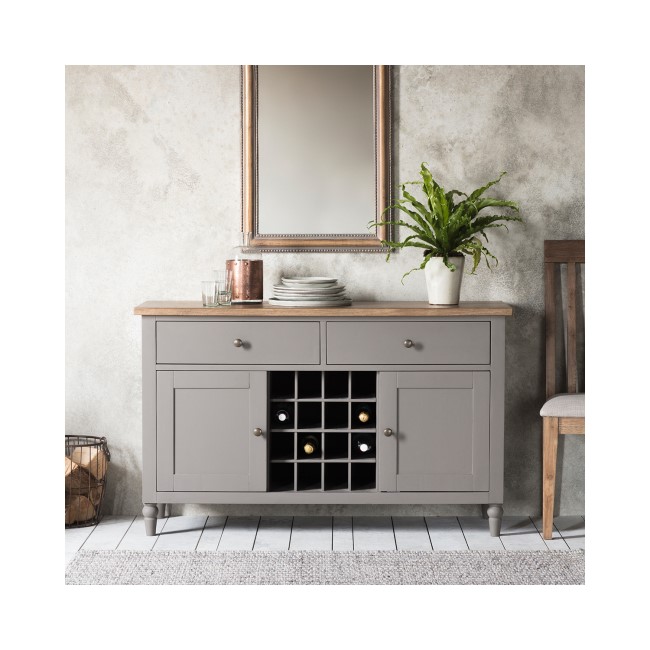 Gallery Large Oak Drinks Cupboard in Painted Grey with Wine Storage - Cookham Range