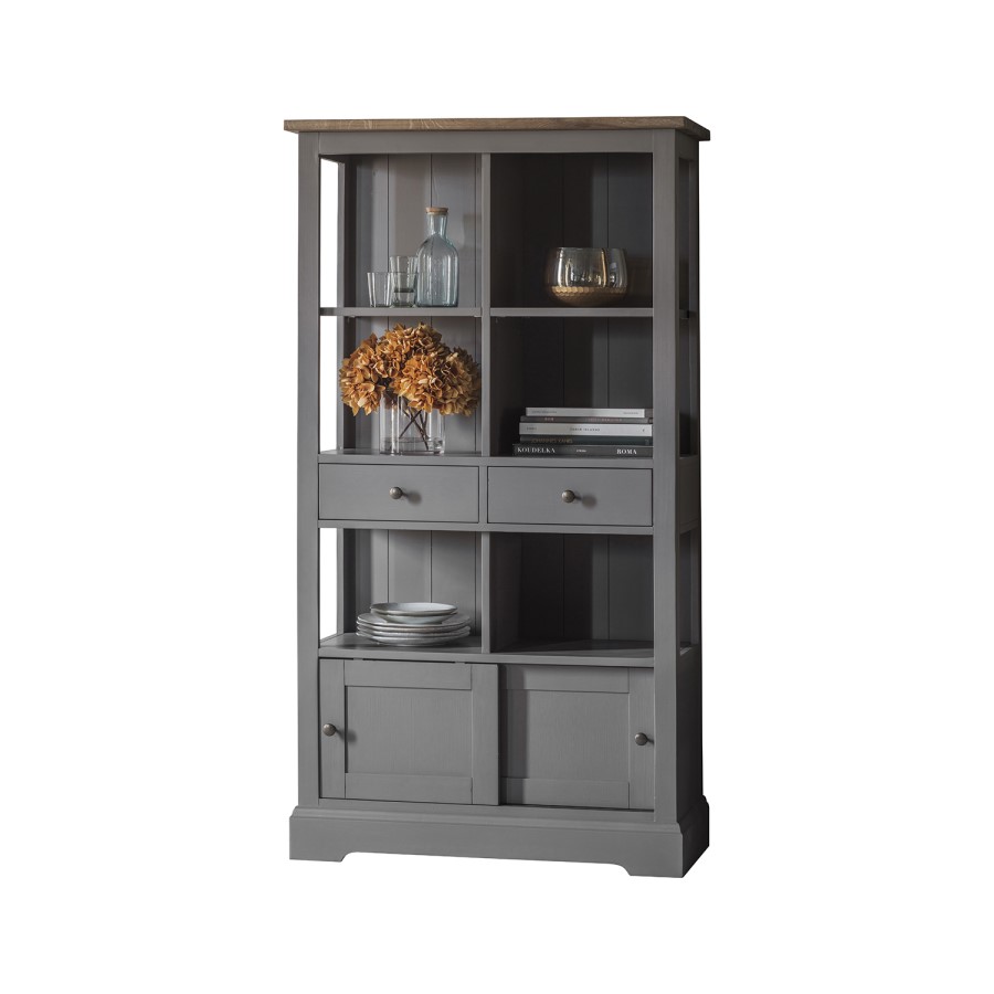 Grey Painted Solid Wood Display Cabinet - Caspian House