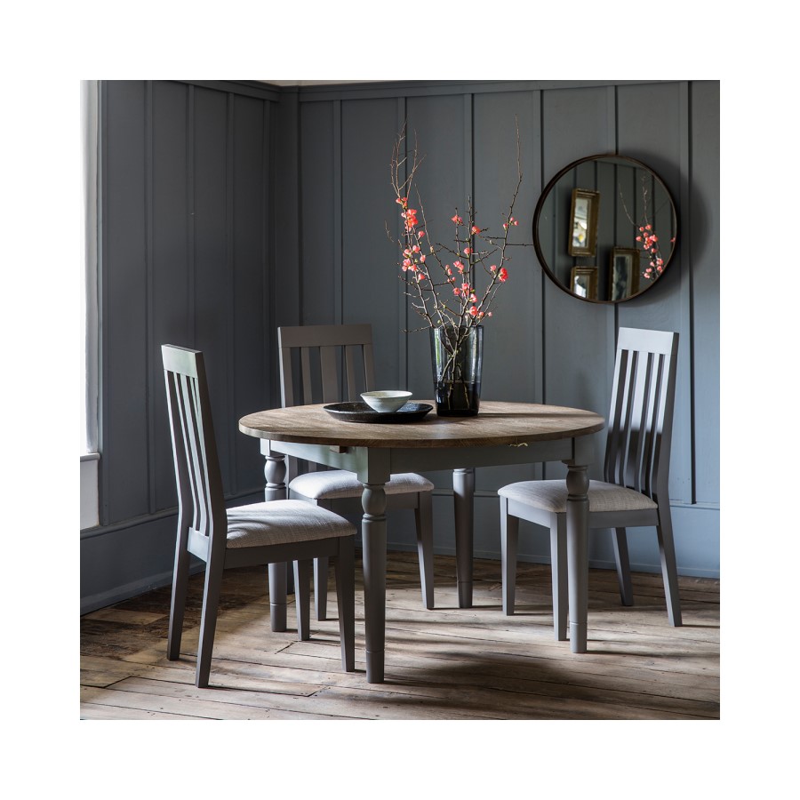 Grey and Oak Farmhouse Round Extendable Dining Table - Seats 4-6