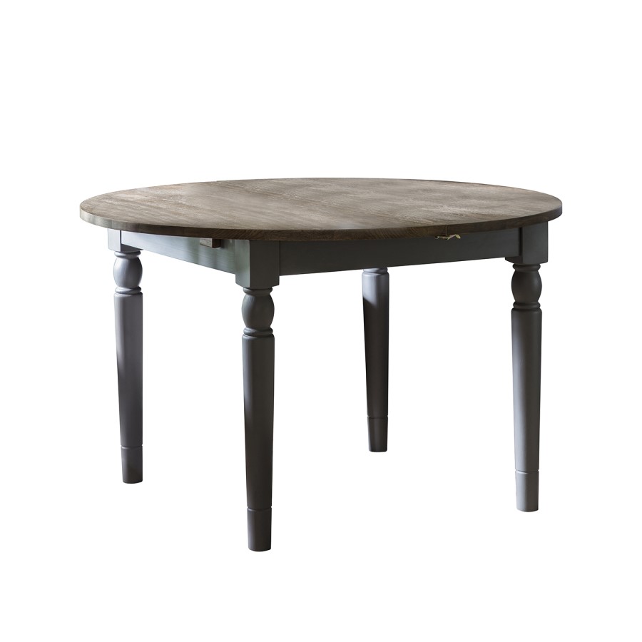 Grey and Oak Farmhouse Round Extendable Dining Table - Seats 4-6