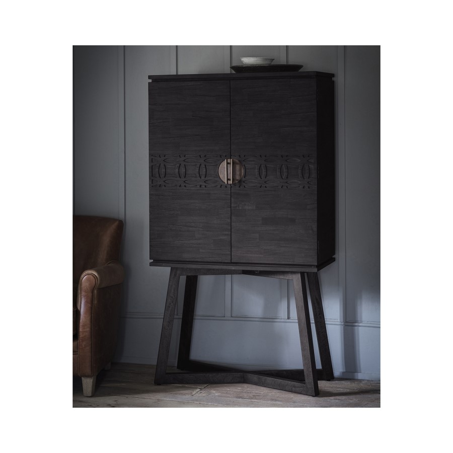 Black Solid Wood Drinks Display Cabinet - Caspian House