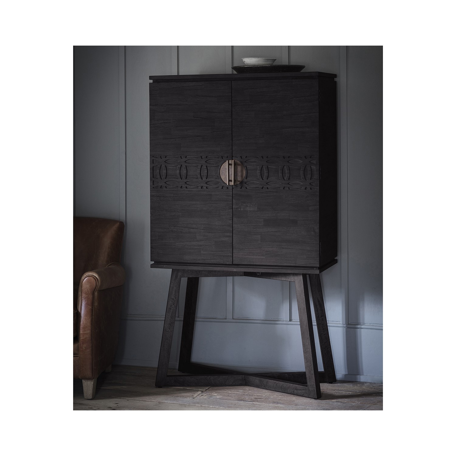 Photo of Black solid wood drinks display cabinet - caspian house