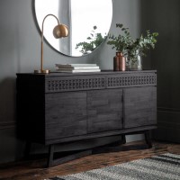 Solid Dark Wood 2 Drawer 3 Door Sideboard - Caspian House