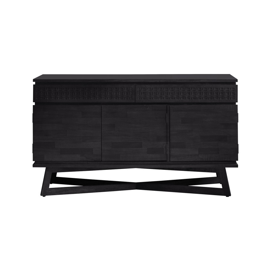 Solid Dark Wood 2 Drawer 3 Door Sideboard - Caspian House