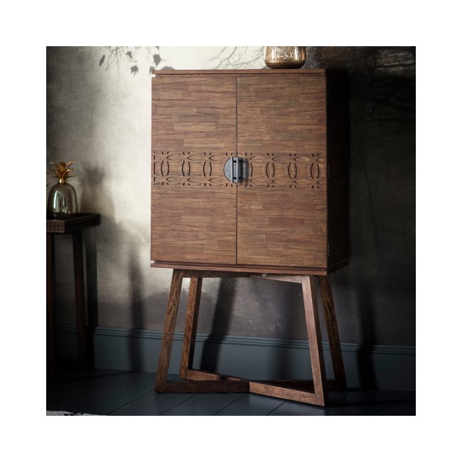 Boho Retreat Style Brown Solid Wood Drinks Cabinet