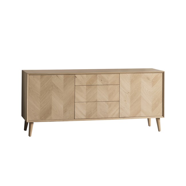 Milano Solid Oak Light Wood Chevron Style Sideboard with 2 Doors & 3 Drawers - Caspian House