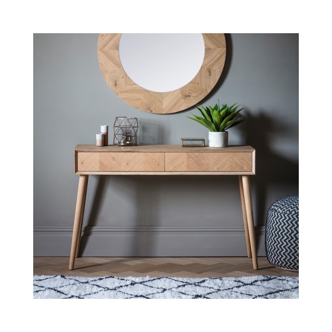 Milano Solid Light Wood Chevron Style Console Table with 2 Drawers - Caspian House