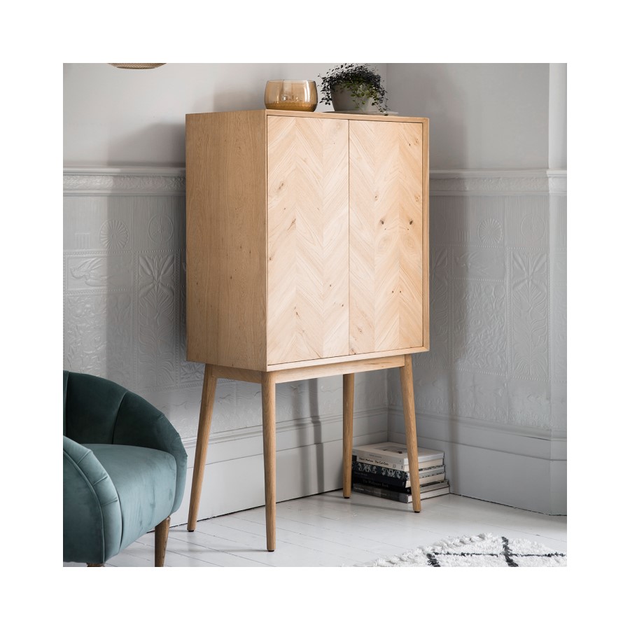 Gallery Milano Solid Oak Drinks Cabinet with Light Wood Chevron Finish