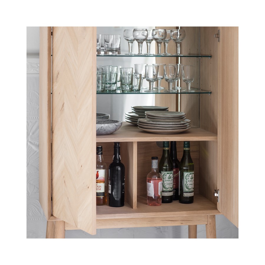Gallery Milano Solid Oak Drinks Cabinet with Light Wood Chevron Finish