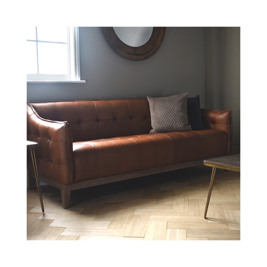 Gallery Ecclestone Brown 3 Seater Leather Sofa - Tufted Detailing ...