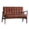 Brown Leather Buttoned Sofa - Seats 2 - Caspian House