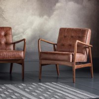 Humber Mid- Century Buttoned Leather Armchair in Brown - Caspian House Humber Mid- Century Buttoned Leather Armchair in Brown - Caspian House