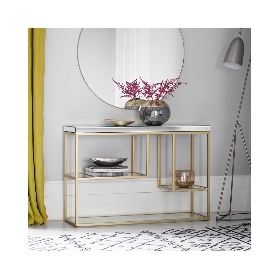 Pippard Mirrored Console Table in Champagne- Caspian House