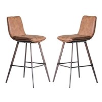 Set of 2 Tan Faux Leather Bar Stools with Backs - Caspian House