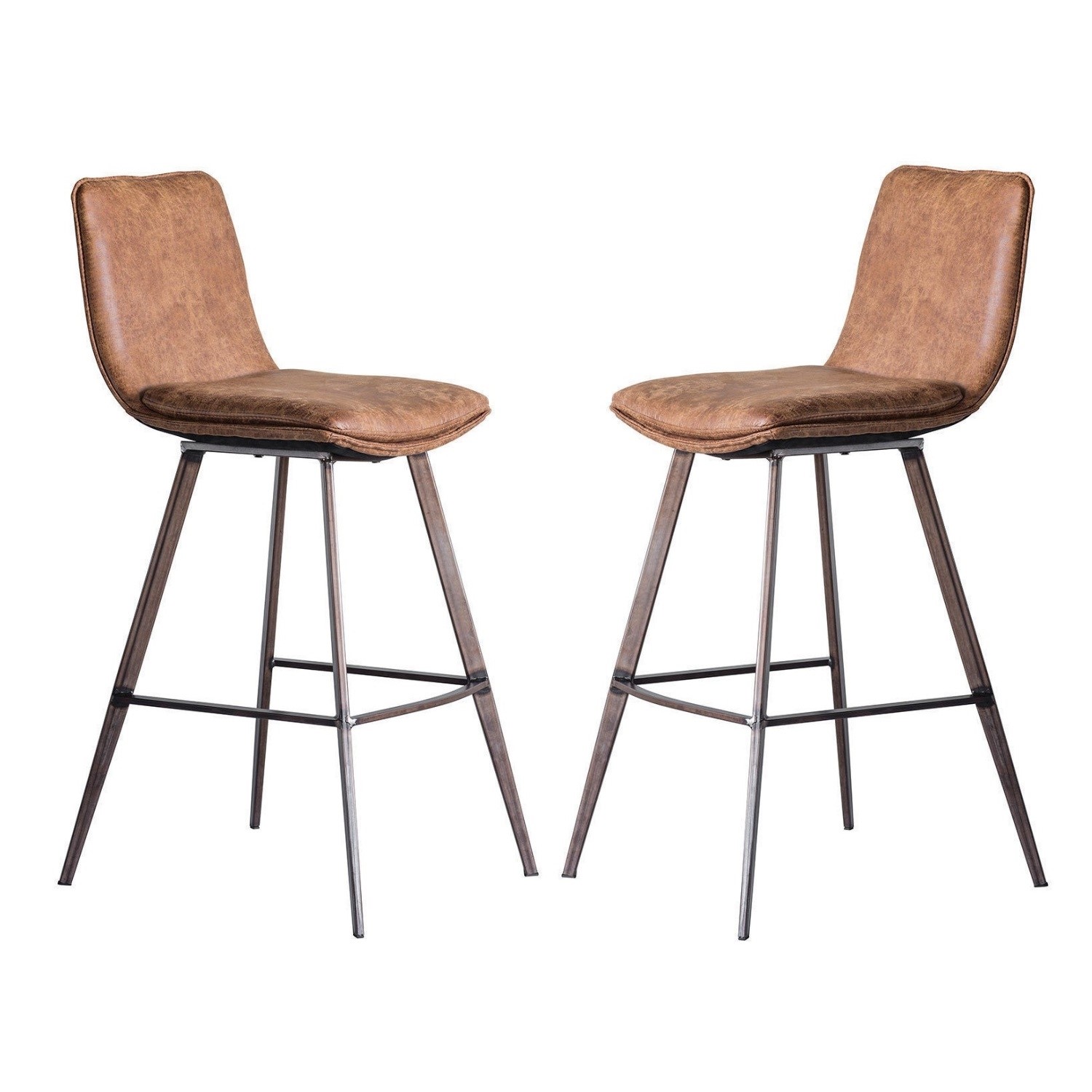 Photo of Set of 2 tan faux leather bar stools with backs - caspian house