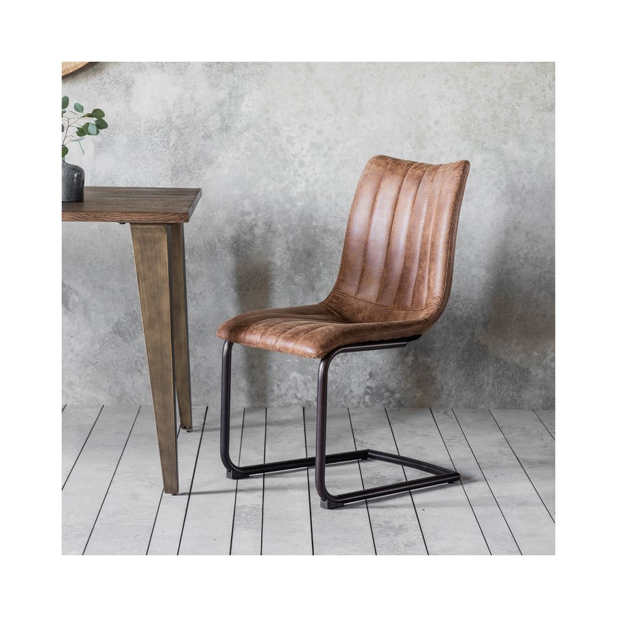 Gallery Edington Pair of Faux Leather Vintage Brown Dining Chairs
