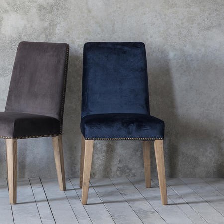 Gallery Rex Navy Blue Velvet Pair Of Dining Chairs Furniture123