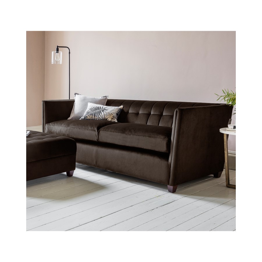 Gallery London 3 Seater Sofa in Espresso Brown Velvet Fabric 