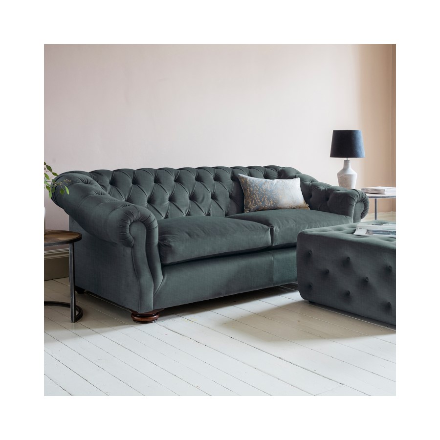 Gallery Hampton Chesterfield Sofa in Upholstery Fabric - Steel Blue