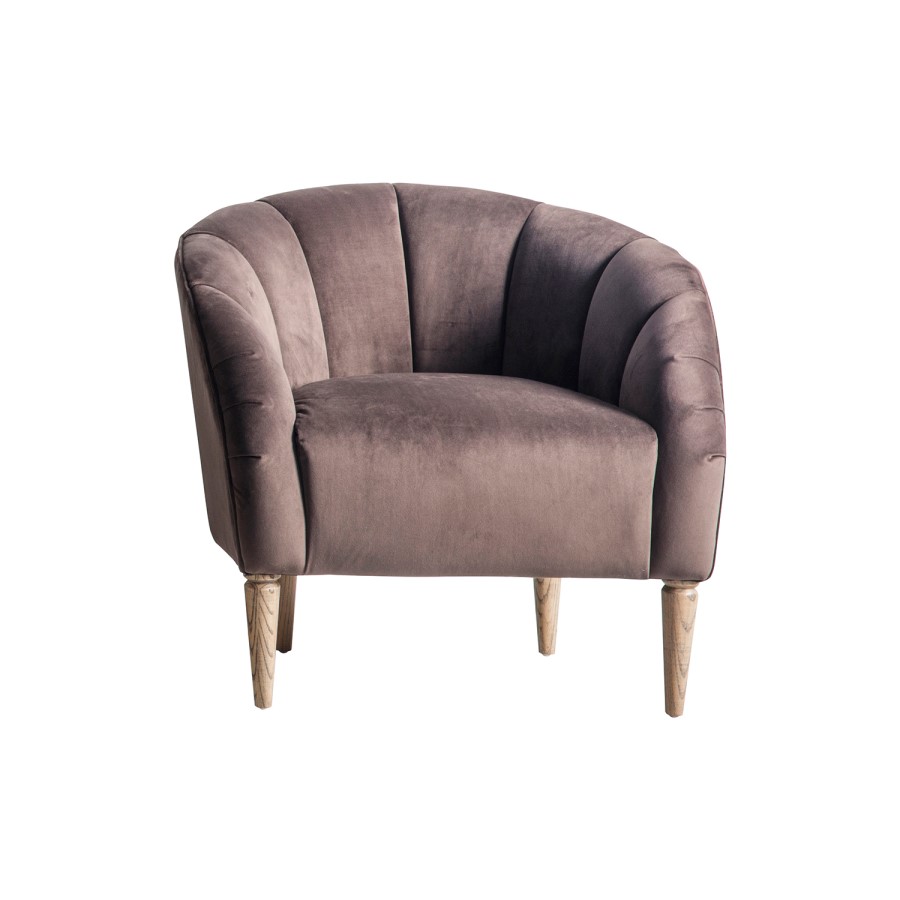 Gallery Taupe Brown Velvet Armchair - Tulip Design