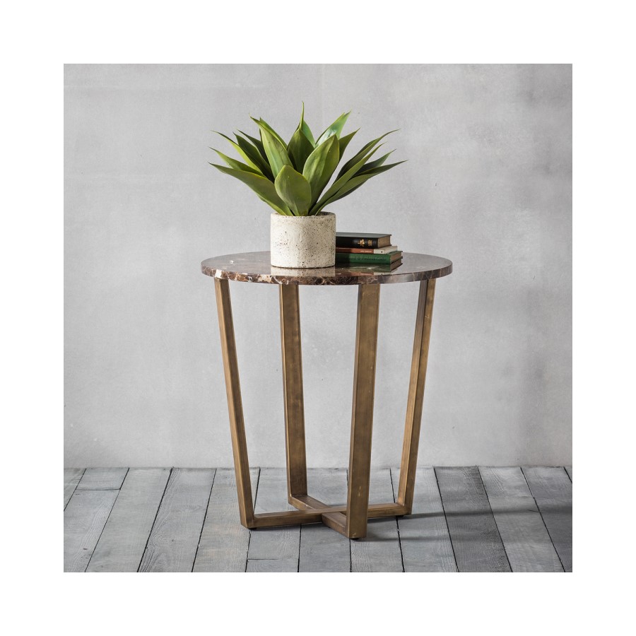 Gallery Emperor Marble Round Side Table with Metal Base