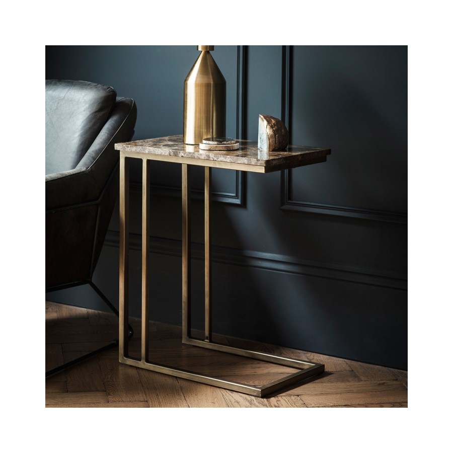 Brown Marble Sofa Side Table - Emperor
