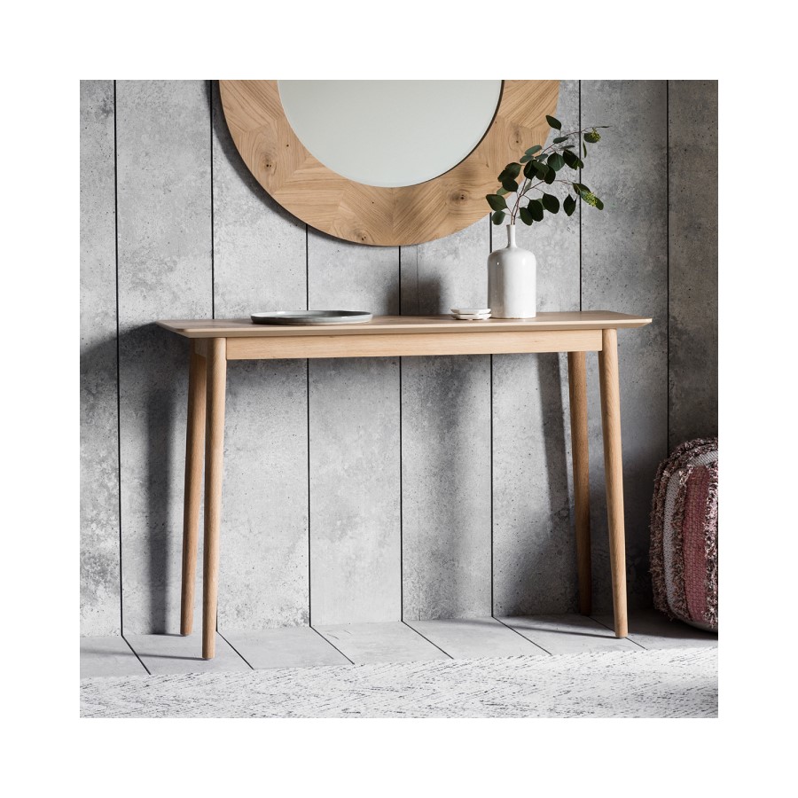 Gallery Milano Solid Oak Light Wood Chevron Style Console Table