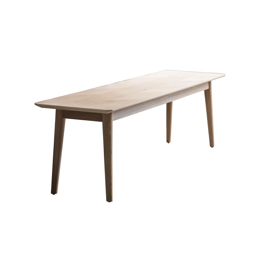 Solid Oak Light Wood Chevron Style Dining Bench - Milano - Caspian House