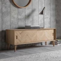 GRADE A2 - Gallery Milano Solid Oak Light Wood Chevron Style TV Unit with 2 Sliding Doors
