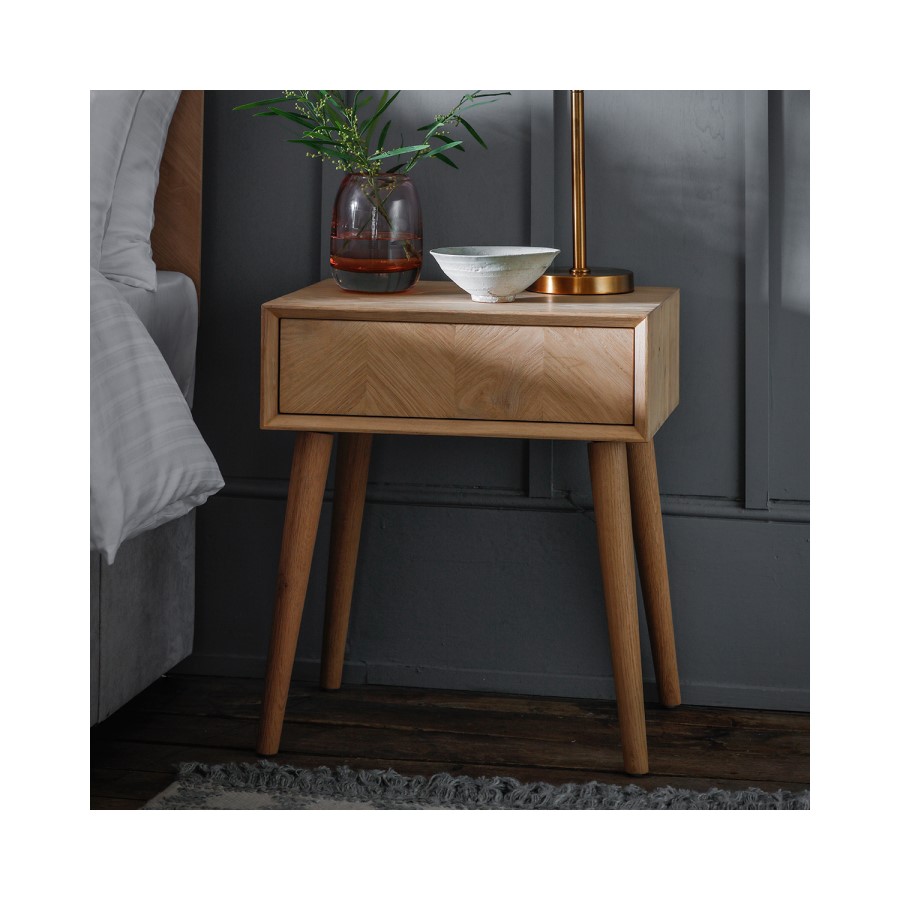 Solid Oak Chevron Style Side Table - Milano - Caspian House