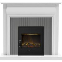 Adam Westminster Fireplace in White & Galaxy Grey with Oslo Electric Inset Stove in Black