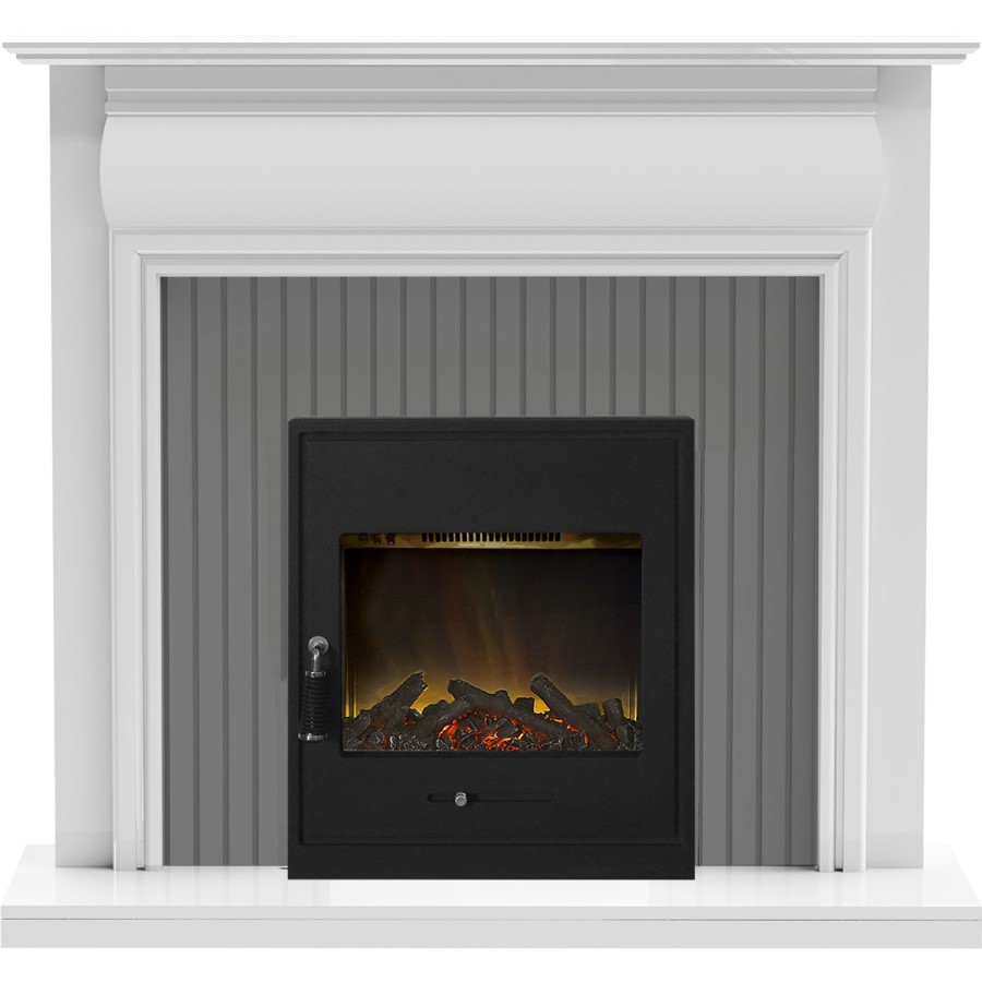 Adam Westminster Fireplace in White & Galaxy Grey with Oslo Electric Inset Stove in Black