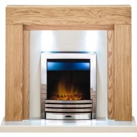 Adam Oak and Chrome Electric Fireplace Suite - Beaumont