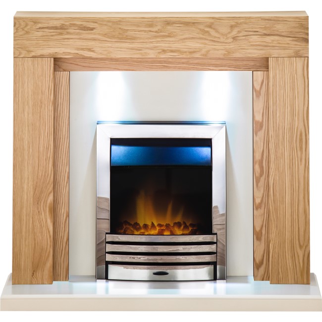 Adam Oak and Chrome Electric Fireplace Suite - Beaumont