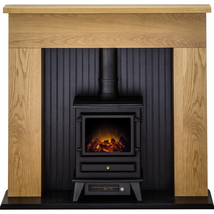 Adam Innsbruck Electric Stove Suite with Oak Surround and Black Stove