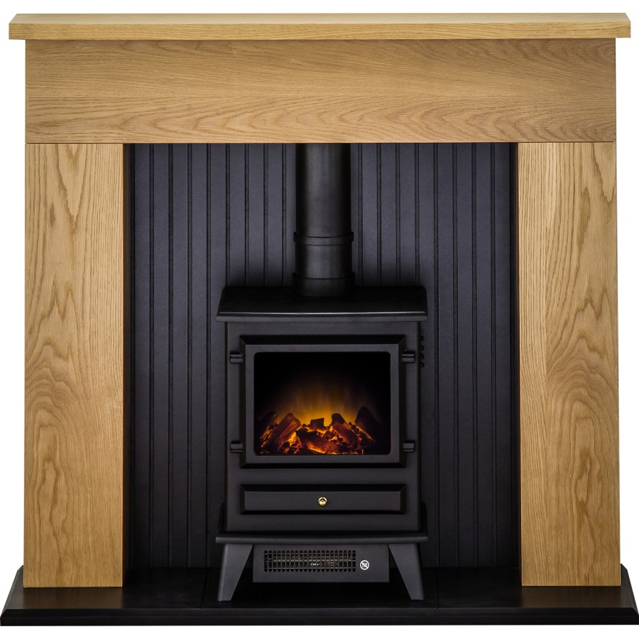 GRADE A1 - Adam Innsbruck Stove Suite in Oak with Hudson Electric Stove