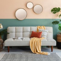 2 Seater Click-Clack Sofa Bed in Grey Woven Fabric - Caspian House