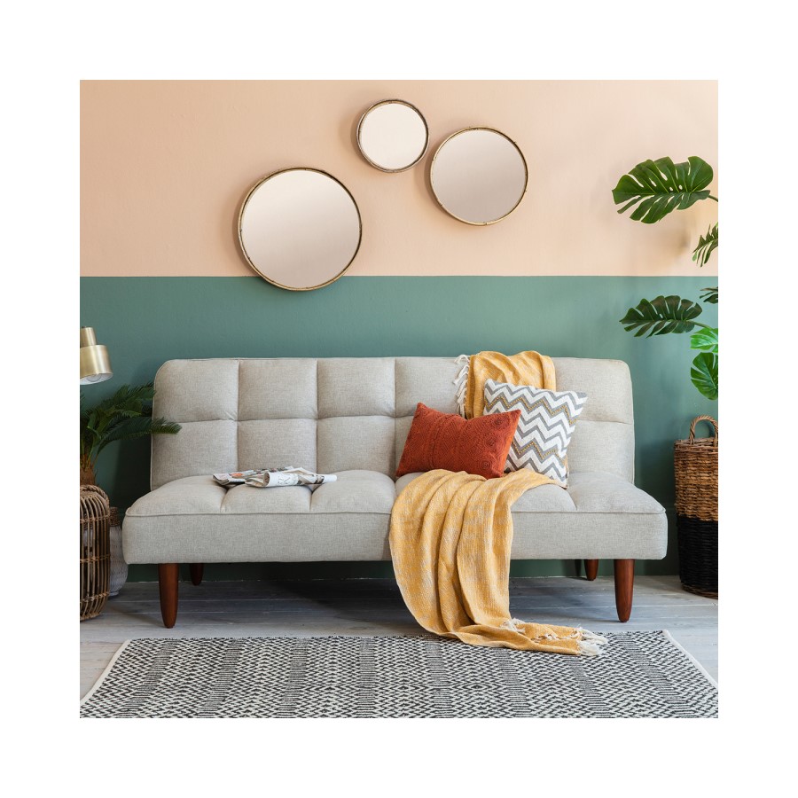 2 Seater Click-Clack Sofa Bed in Grey Woven Fabric - Caspian House