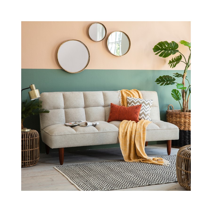 2 Seater Click-Clack Sofa Bed in Grey Woven Fabric - Caspian House