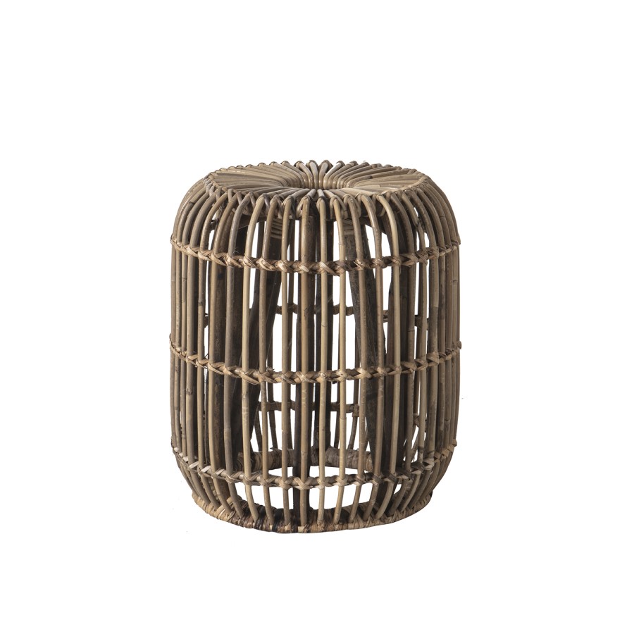 Small Wicker Side Table with Bent Wood Natural Finish - Caspian House