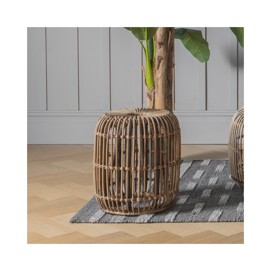 Small Wicker Side Table with Bent Wood Natural Finish - Caspian House