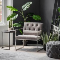 Gallery Armchair Mink Grey Velvet with Silver Metal Frame - Sergio Range