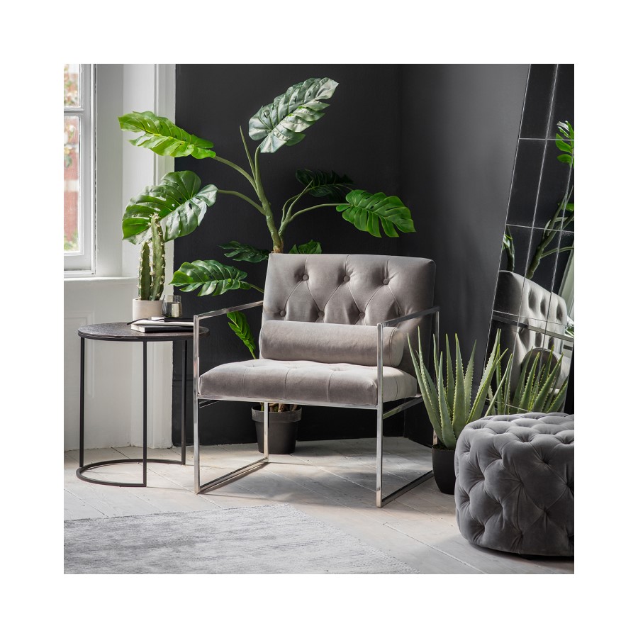 Gallery Armchair Mink Grey Velvet with Silver Metal Frame - Sergio Range