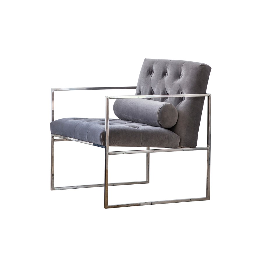 Gallery Armchair Mink Grey Velvet with Silver Metal Frame - Sergio Range