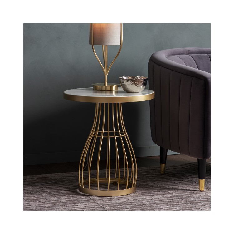 Round Gold Glass Top Side Table - Southgate