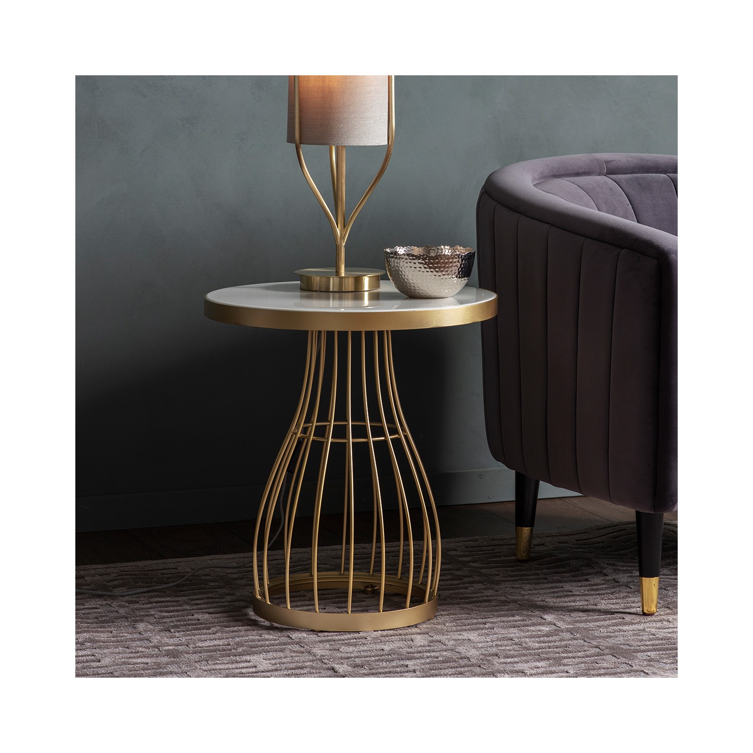 Photo of Gold side table with white marble top - caspian house