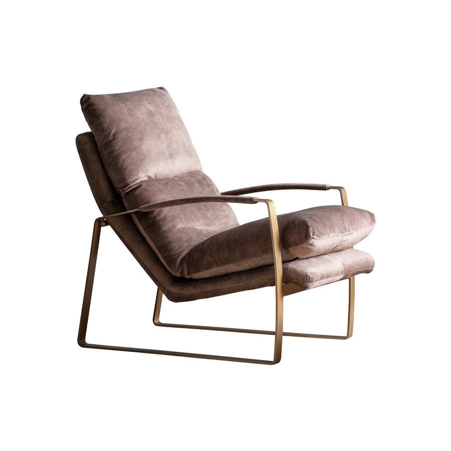 Leather Armchair in Brown with Gold Frame - Caspian House
